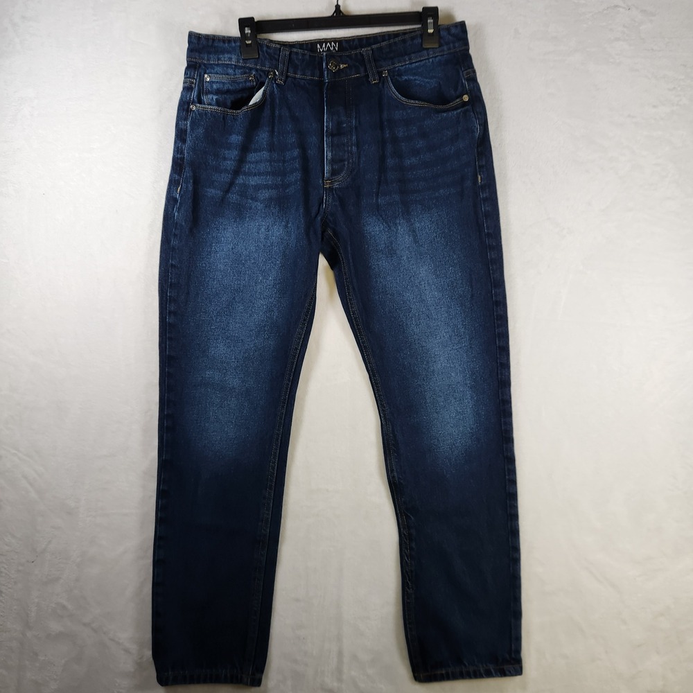 BoohooMAN Mens Dark Wash Denim Jeans Size‎ 34 Slim Fit Button Fly Casual